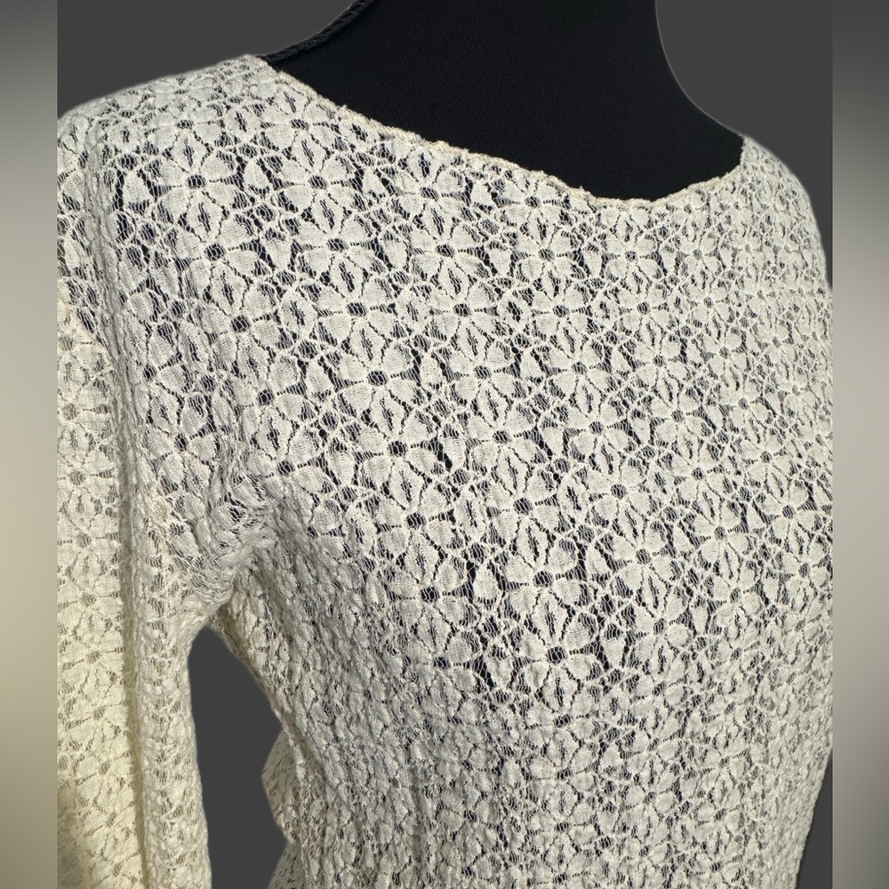 Natural Life Cream Lace Long Sleeve Top Boho Sheer Stretch Floral Size M - Picture 3 of 9